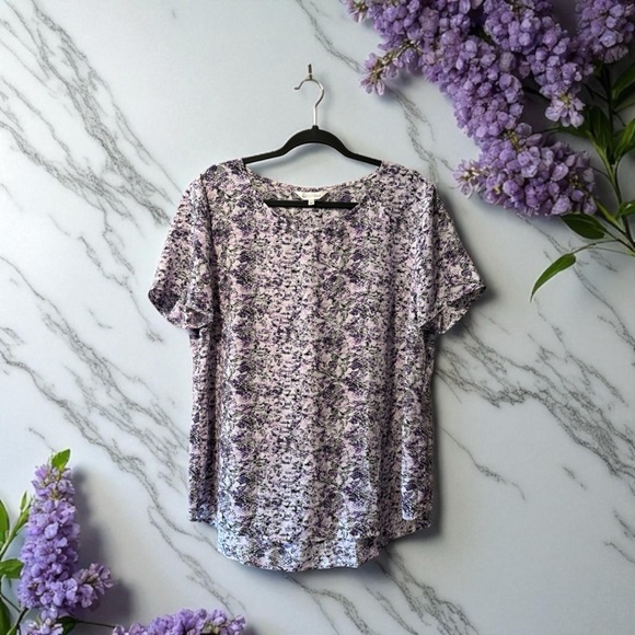 Northern Reflections Tops - Northern Reflections Purple & Grey Blotchy/Snakeskin/Honeycomb Print Top